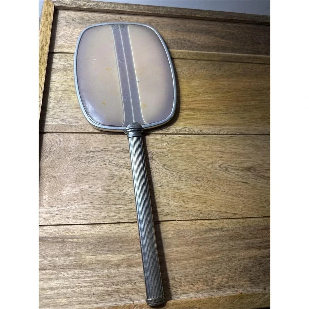 Art Deco Vintage Metal Vanity Hand Mirror 12